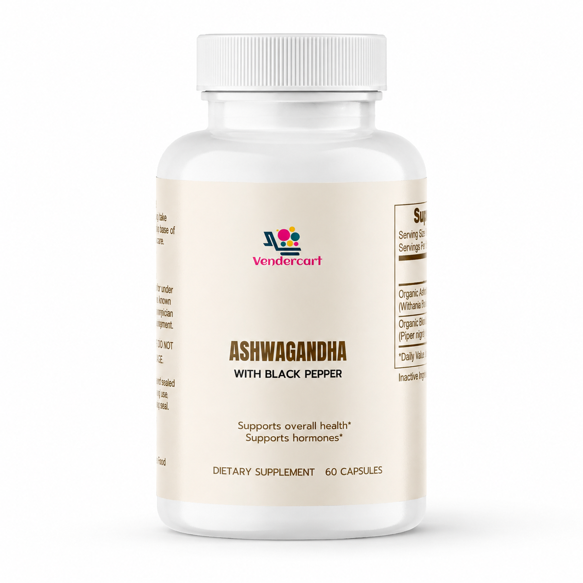 Organic Ashwagandha with Black Pepper – Stress Relief & Energy Supplement | 60 Capsules