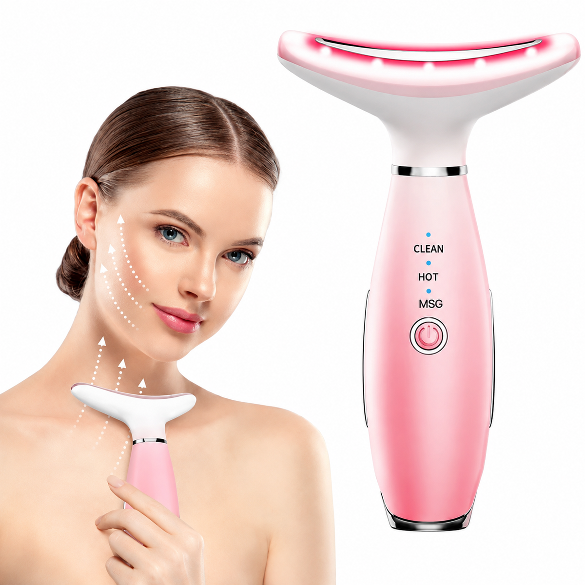 Facial & Neck Massager | Pink Beauty Device with Heat & Vibration