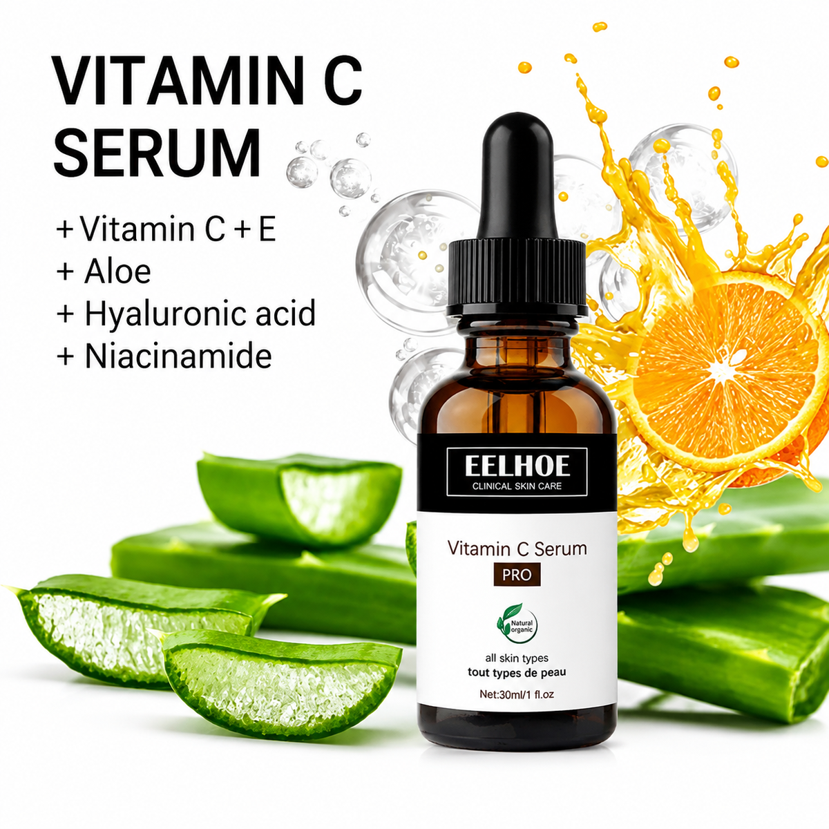 VEELHOE Vitamin C Serum – Anti-Aging Face Serum with Vitamin C+E, Hyaluronic Acid & Aloe Vera | Brightening, Firming & Fine Line Reducer